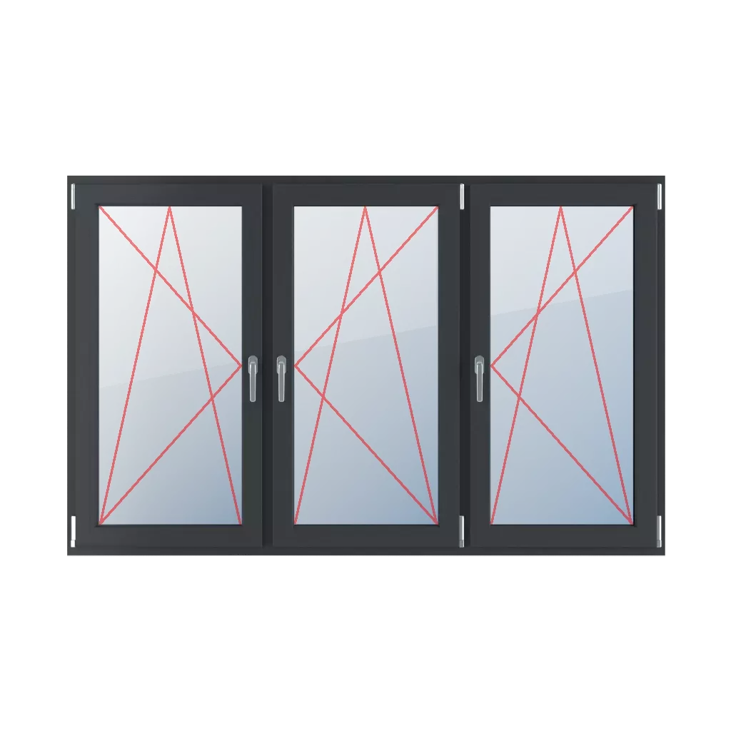 Kippen und Drehen nach links, Kippen und Drehen nach rechts, Kippen und Drehen nach rechts fenster fenstertypen dreifluegelige-fenster symmetrische-horizontale-teilung-33-33-33  