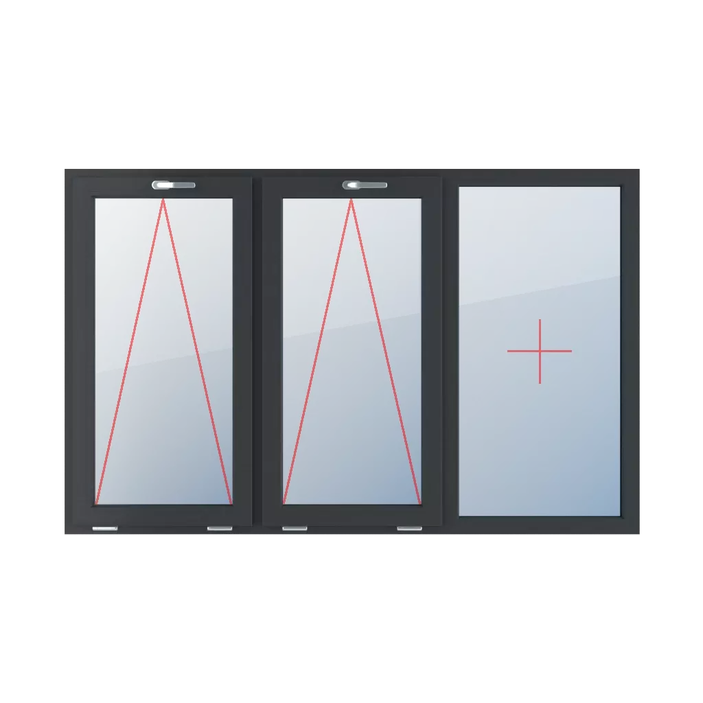 Scharniert mit Griff oben, Festverglasung im Rahmen fenster fenstertypen dreifluegelige-fenster symmetrische-horizontale-teilung-33-33-33  