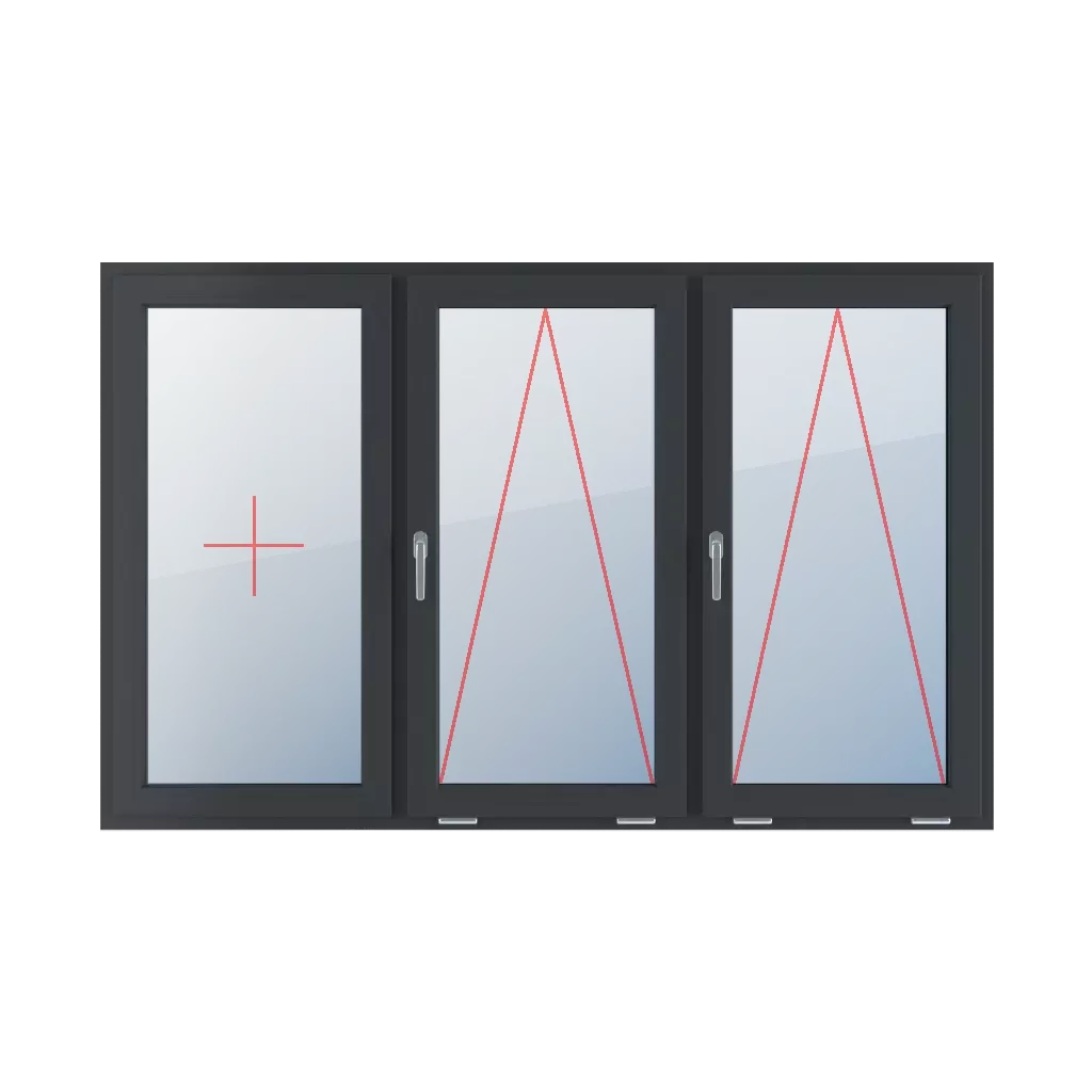 Festverglasung im Flügel, Anschlag links mit Griff, Anschlagverglasung links mit Griff fenster fenstertypen dreifluegelige-fenster symmetrische-horizontale-teilung-33-33-33  