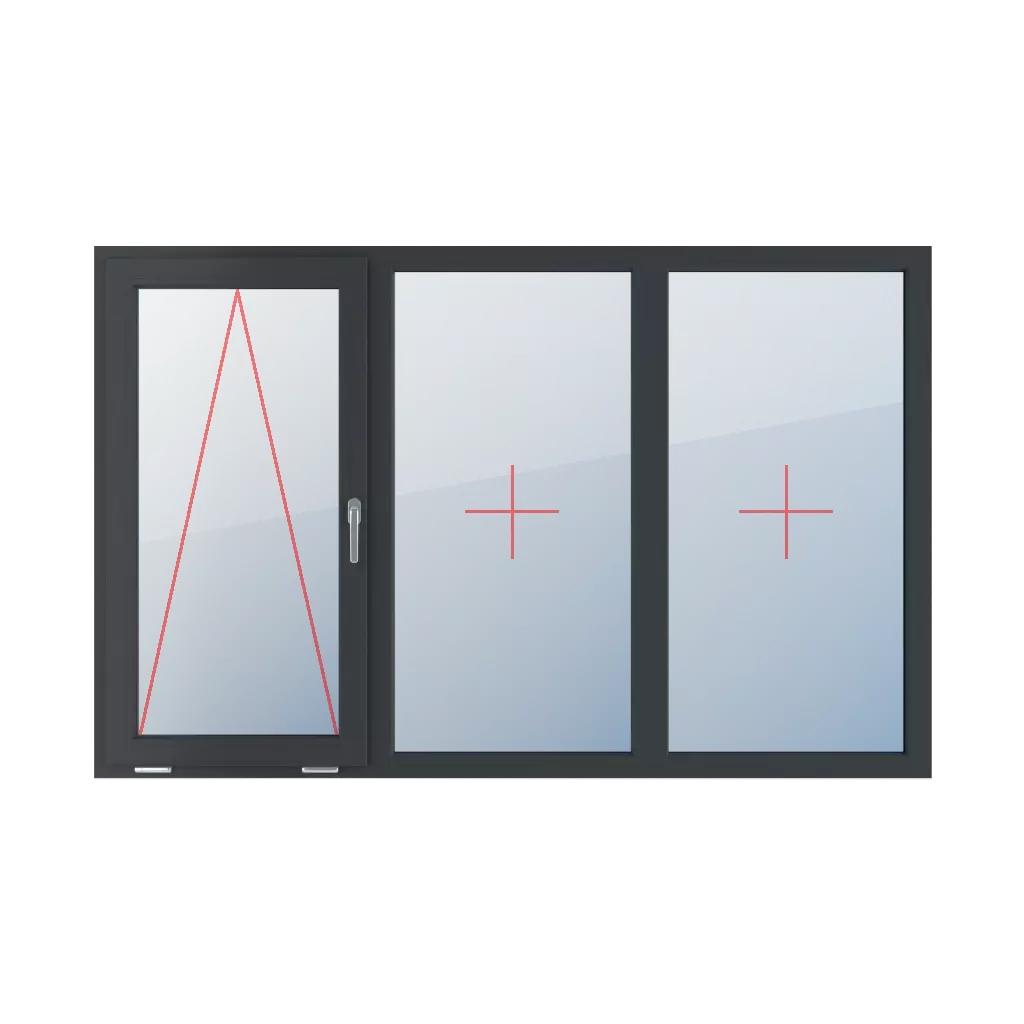 Mit Griff rechts angeschlagen, Festverglasung im Rahmen, Festverglasung im Rahmen fenster fenstertypen dreifluegelige-fenster symmetrische-horizontale-teilung-33-33-33 mit-griff-rechts-angeschlagen-festverglasung-im-rahmen-festverglasung-im-rahmen 