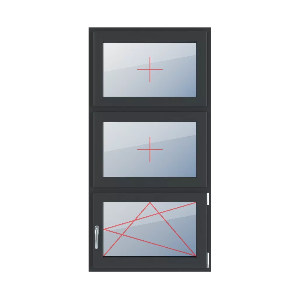 Festverglasung im Flügel, dreh- und kippbar nach rechts fenster fenstertypen dreifluegelige-fenster symmetrische-vertikale-teilung-33-33-33  