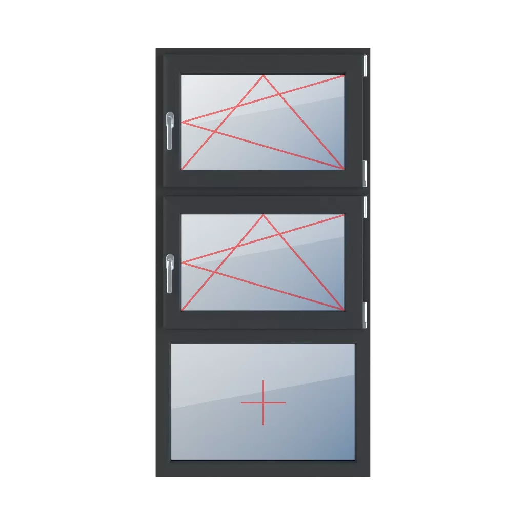 Drehkipp rechts, Drehkipp rechts, Festverglasung im Rahmen fenster fenstertypen dreifluegelige-fenster symmetrische-vertikale-teilung-33-33-33  