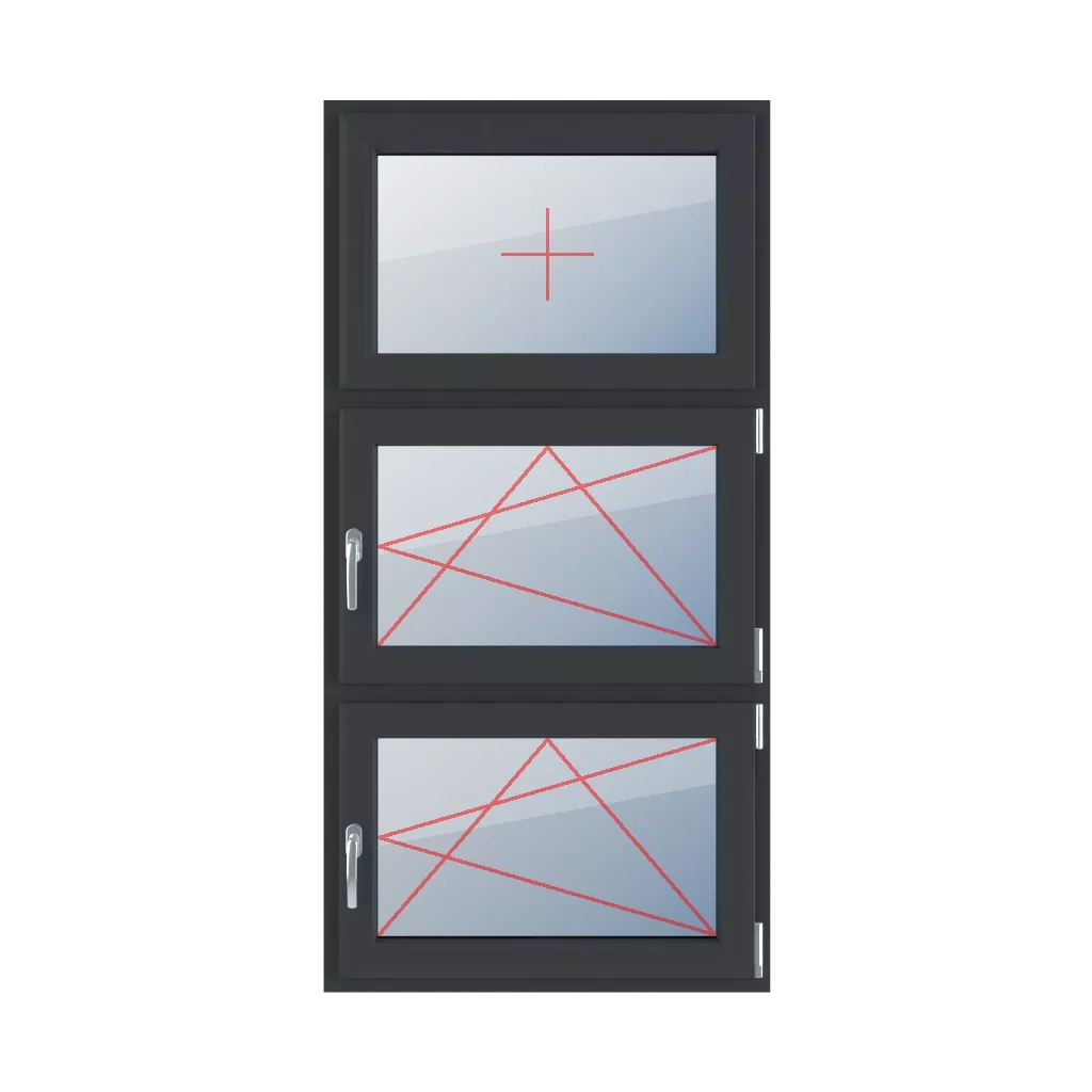 Festverglasung im Flügel, Dreh-Kipp nach rechts, Dreh-Kipp nach rechts fenster fenstertypen dreifluegelige-fenster symmetrische-vertikale-teilung-33-33-33  