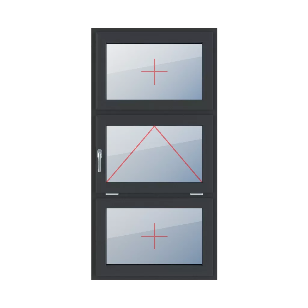 Festverglasung im Flügel, Flügelverglasung mit Griff auf der linken Seite, Festverglasung im Flügel fenster fenstertypen dreifluegelige-fenster symmetrische-vertikale-teilung-33-33-33  