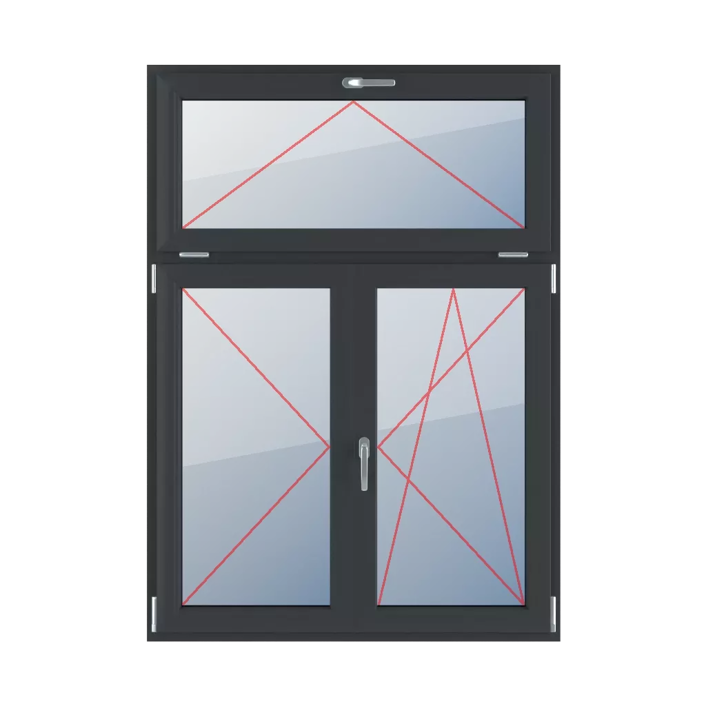 Kippen mit einem Griff oben, Linksdrehung, beweglicher Pfosten, Rechtsdrehung und Kippung fenster fenstertypen dreifluegelige-fenster asymmetrische-vertikale-teilung-30-70-mit-beweglichem-pfosten  