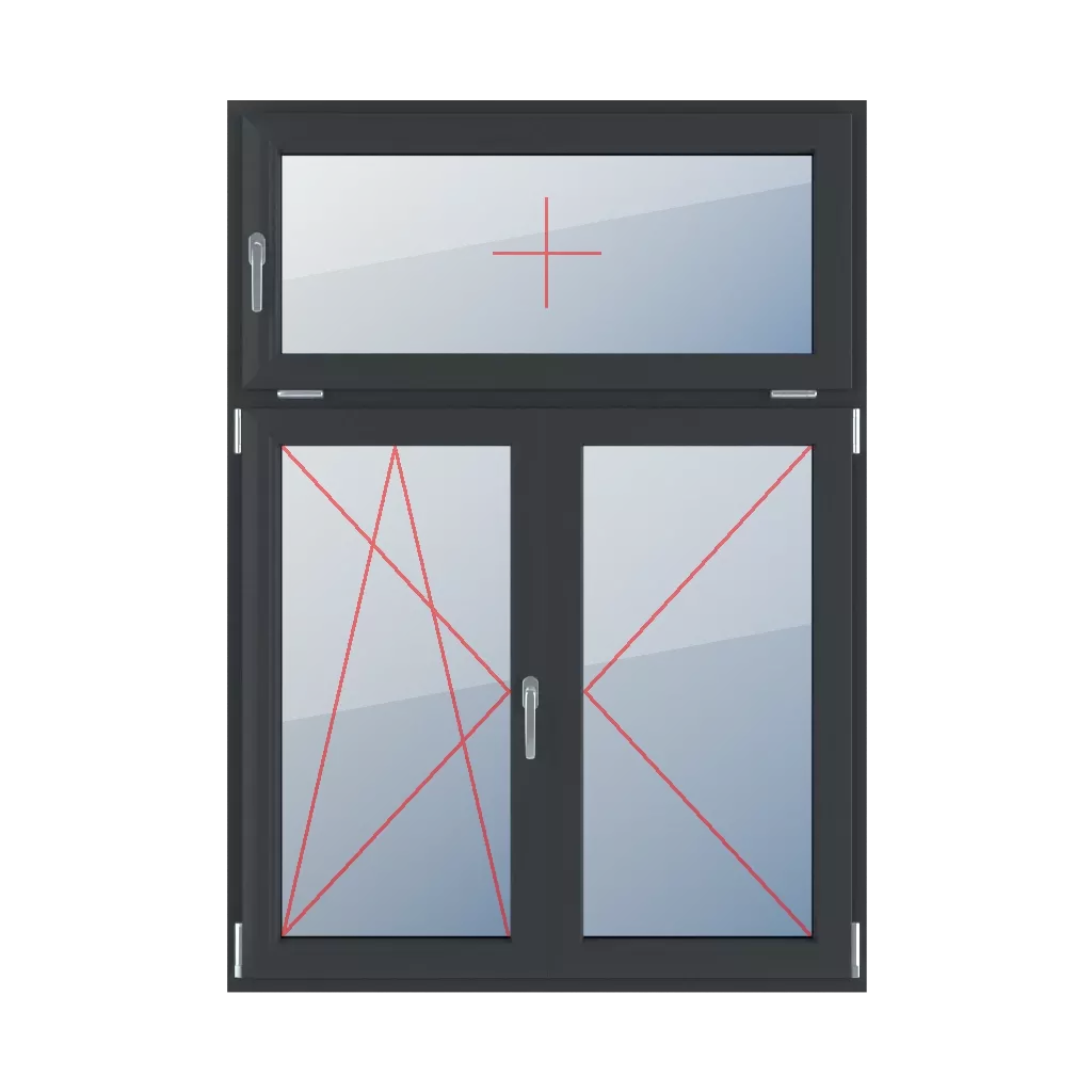 Kippen mit einem Griff auf der linken Seite, Drehkippen nach links, beweglicher Pfosten, Rechtsdrehung fenster fenstertypen dreifluegelige-fenster asymmetrische-vertikale-teilung-30-70-mit-beweglichem-pfosten  