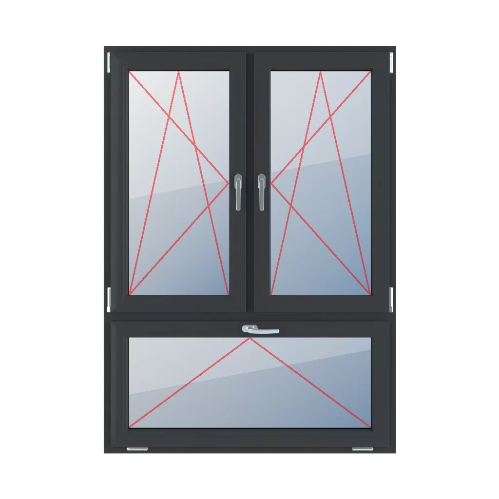 Kippen und Drehen nach links, Kippen und Drehen nach rechts, Kippen mit einem Griff oben fenster fenstertypen dreifluegelige-fenster asymmetrische-vertikale-teilung-70-30  