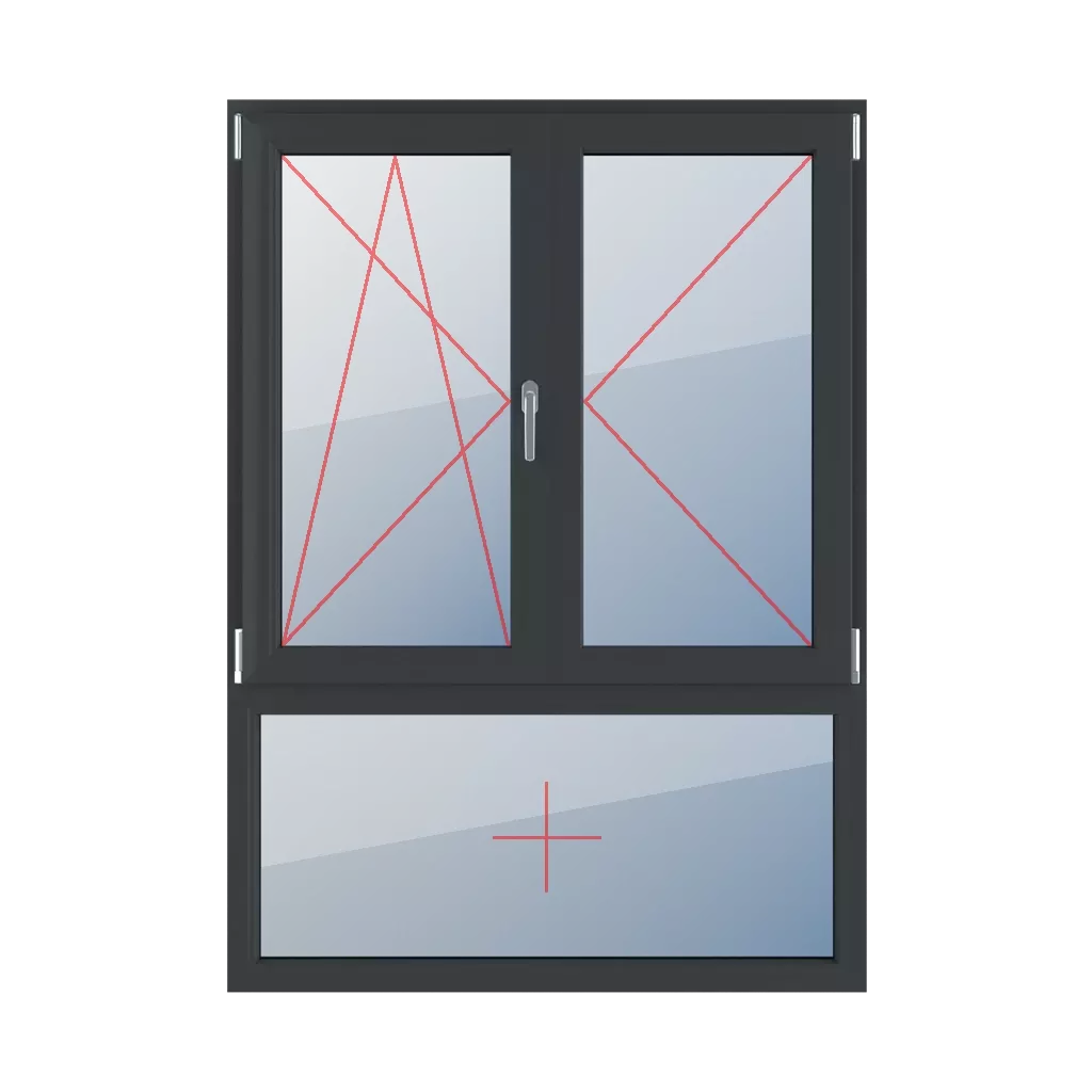 Dreh-Kipp links, Dreh rechts, beweglicher Pfosten, Festverglasung im Rahmen fenster fenstertypen dreifluegelige-fenster asymmetrische-vertikale-teilung-70-30-mit-beweglichem-pfosten  