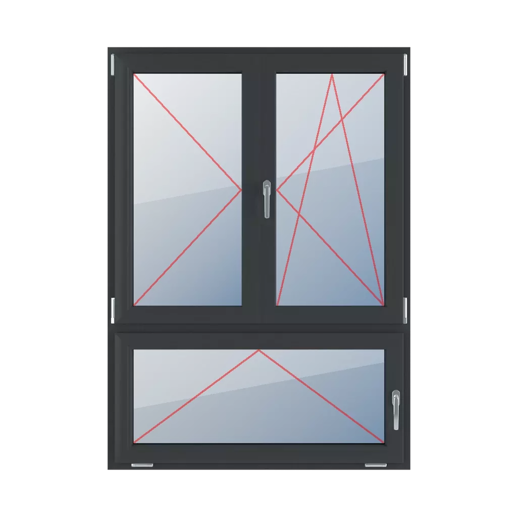 Nach links drehen, beweglicher Pfosten, nach rechts drehen-kippen, rechts mit einem Griff kippen fenster fenstertypen dreifluegelige-fenster asymmetrische-vertikale-teilung-70-30-mit-beweglichem-pfosten  