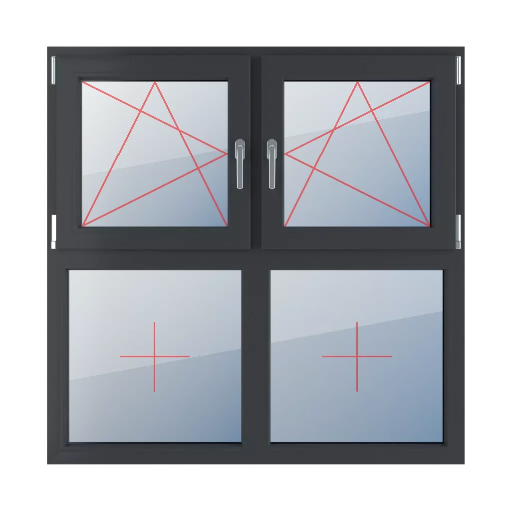 Drehkipp links, Drehkipp rechts, Festverglasung im Rahmen fenster fenstertypen vierfluegelige-fenster symmetrische-horizontale-teilung-50-50 drehkipp-links-drehkipp-rechts-festverglasung-im-rahmen-2-2 