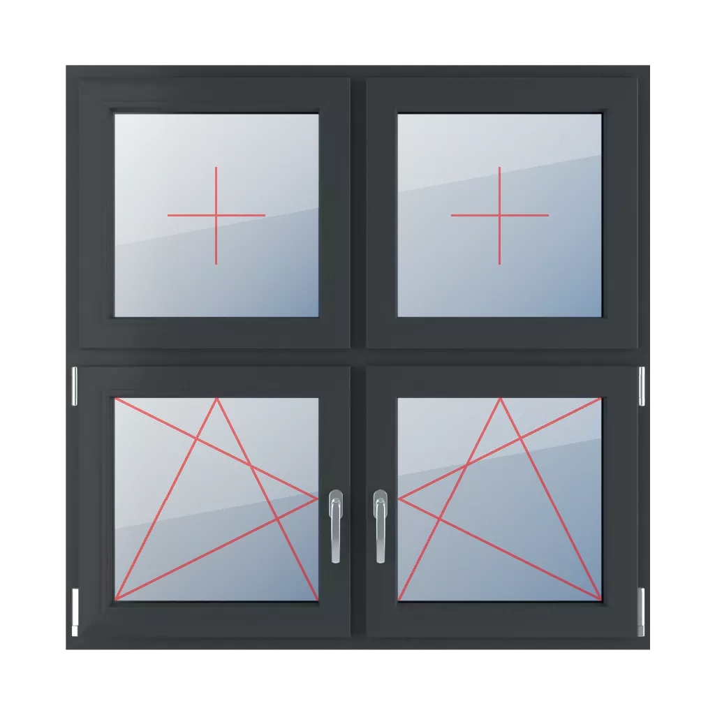 Festverglasung im Flügel, Dreh-Kipp links, Dreh-Kipp rechts fenster fenstertypen vierfluegelige-fenster symmetrische-horizontale-teilung-50-50  