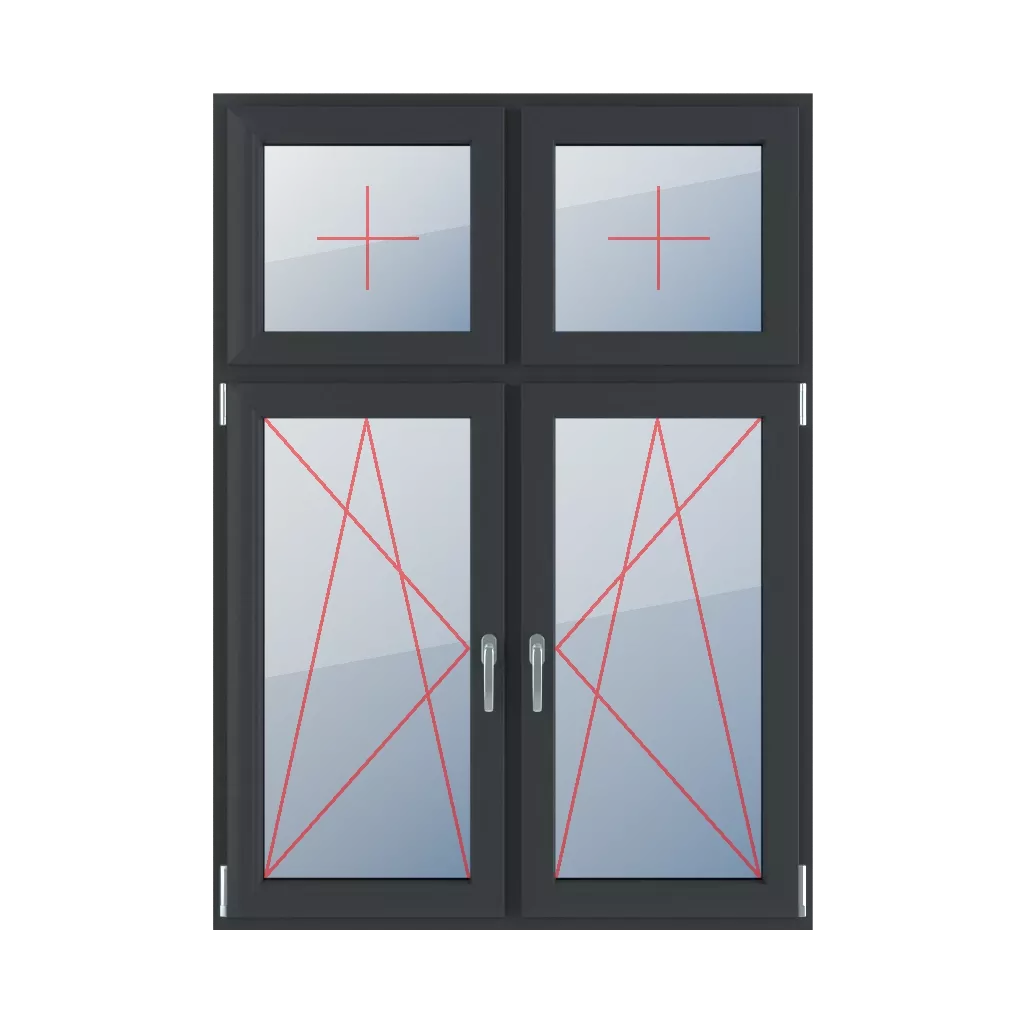 Festverglasung im Flügel, Dreh-Kipp links, Dreh-Kipp rechts fenster fenstertypen vierfluegelige-fenster asymmetrische-vertikale-teilung-30-70  