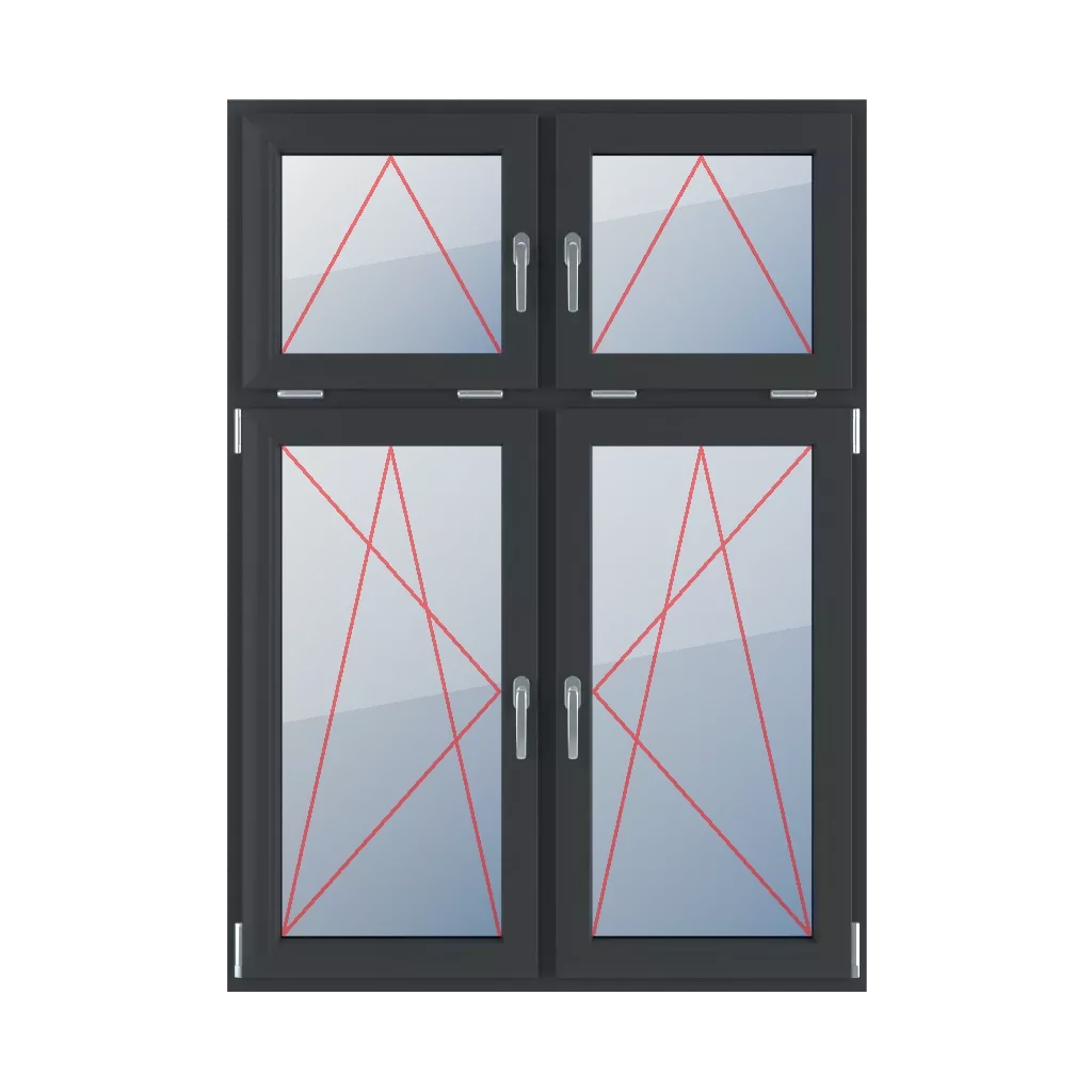 Kippgriffe in der Mitte, Kippen und Drehen nach links, Kippen und Drehen nach rechts fenster fenstertypen vierfluegelige-fenster asymmetrische-vertikale-teilung-30-70  