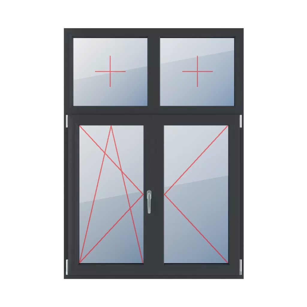 Festverglasung im Rahmen, Dreh-Kipp links, Pfosten beweglich, Dreh rechts fenster fenstertypen vierfluegelige-fenster asymmetrische-vertikale-teilung-30-70-mit-beweglichem-pfosten festverglasung-im-rahmen-dreh-kipp-links-pfosten-beweglich-dreh-rechts 