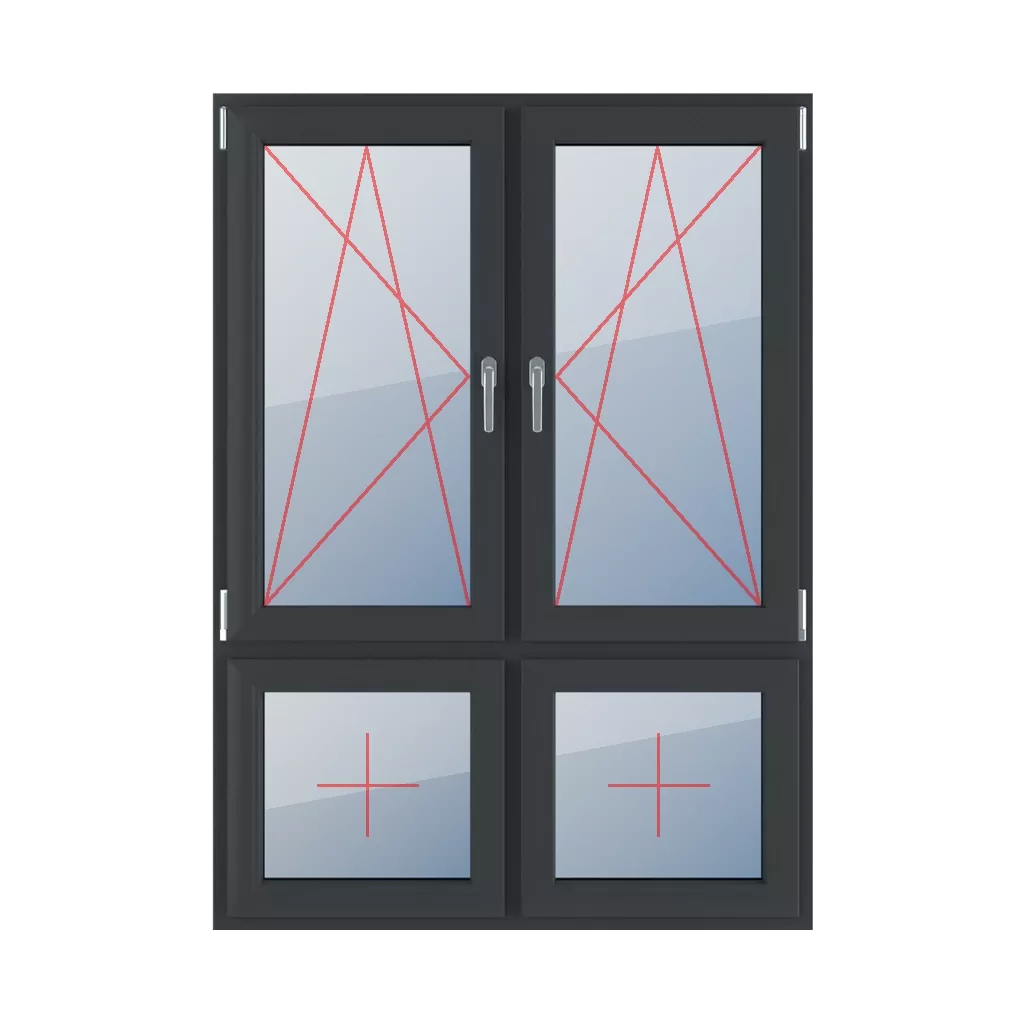 Dreh-Kipp links, Dreh-Kipp rechts, Festverglasung im Flügel fenster fenstertypen vierfluegelige-fenster asymmetrische-vertikale-teilung-70-30  