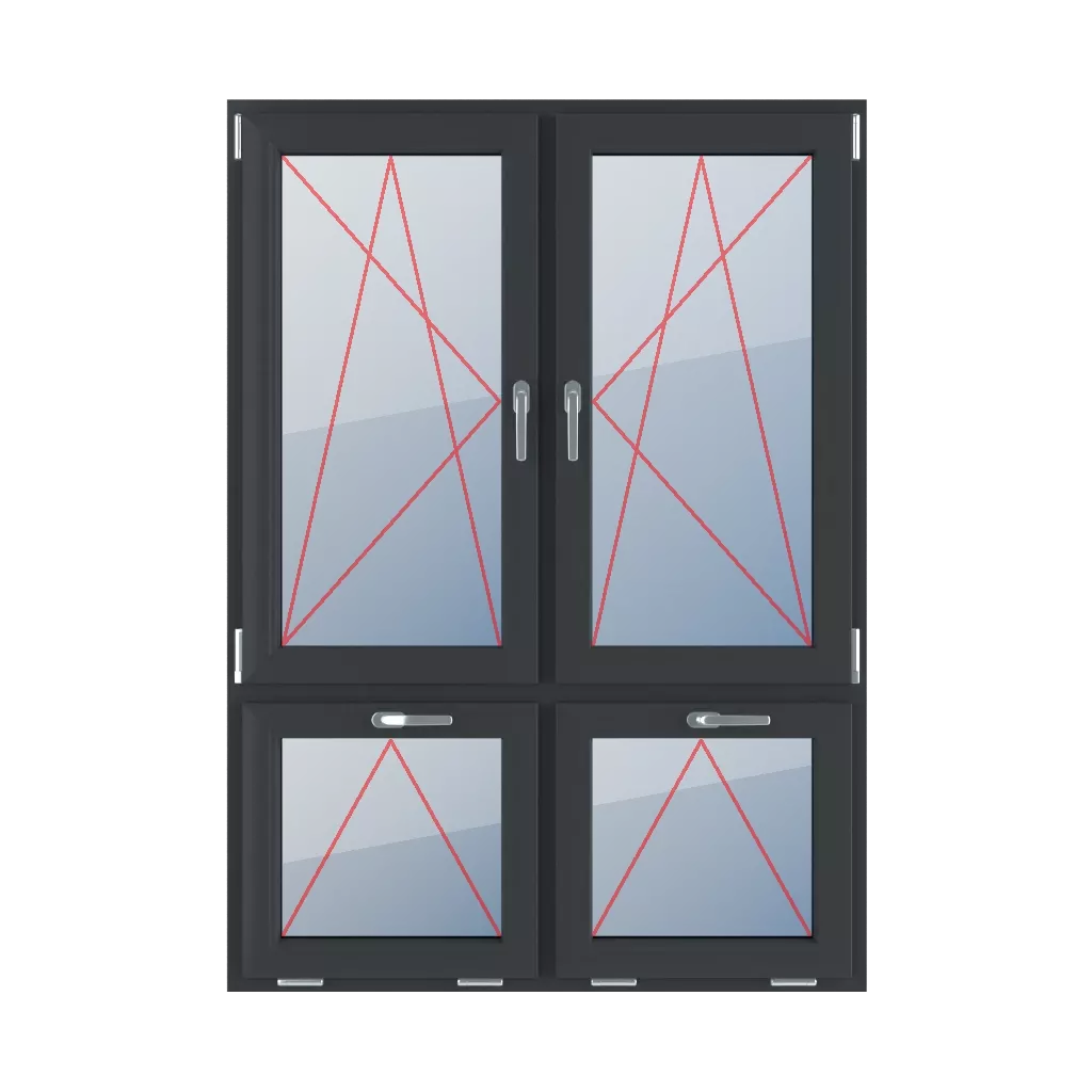 Kippen und Drehen nach links, Kippen und Drehen nach rechts, Kippen mit einem Griff oben fenster fenstertypen vierfluegelige-fenster asymmetrische-vertikale-teilung-70-30 kippen-und-drehen-nach-links-kippen-und-drehen-nach-rechts-kippen-mit-einem-griff-oben-2 