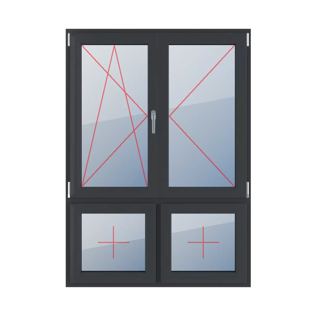 Dreh-Kipp links, Dreh rechts, beweglicher Pfosten, Festverglasung im Flügel fenster fenstertypen vierfluegelige-fenster asymmetrische-vertikale-teilung-70-30-mit-beweglichem-pfosten  